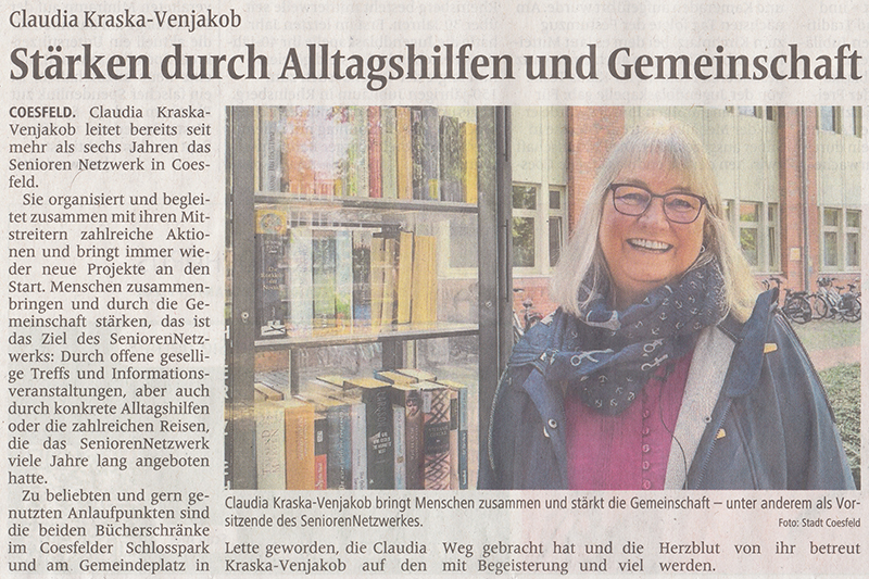 2025 10 10 Coesfelder Ehrenamtspreis Claudia Kraska Venjakob AZ Bericht www